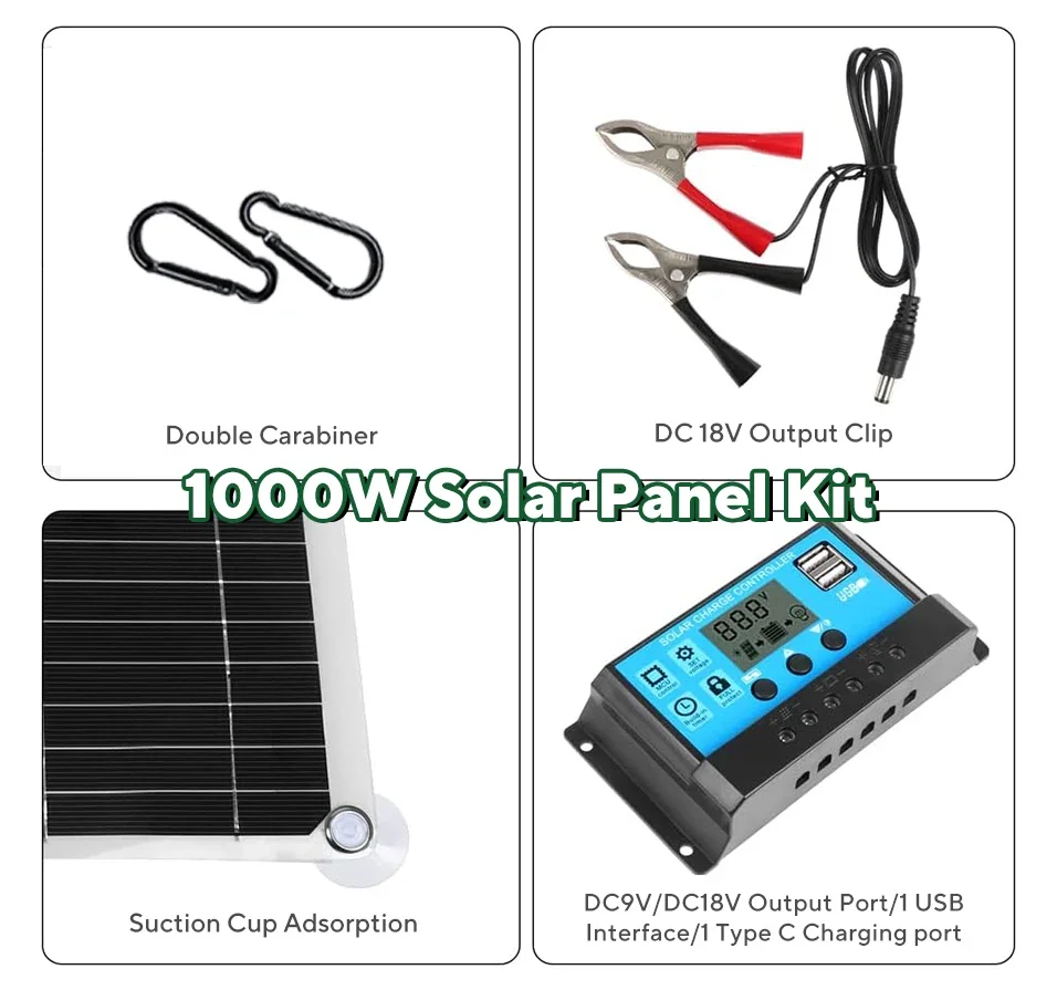 Kit de Panel Solar de 1000W, C - Solar Emergency Charger reseña y precio